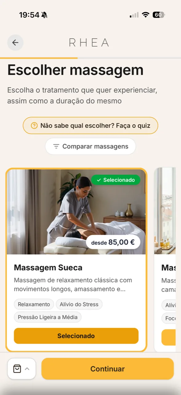 App RHEA &mdash; escolher massagem ao domic&iacute;lio